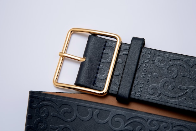 View of leather belt with buckle