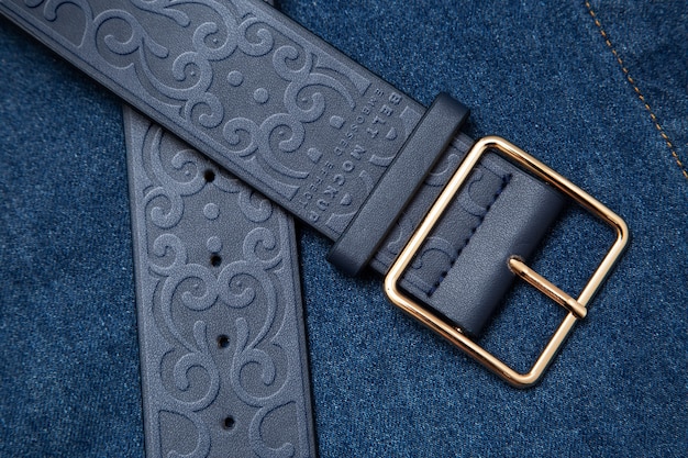 View of leather belt with buckle