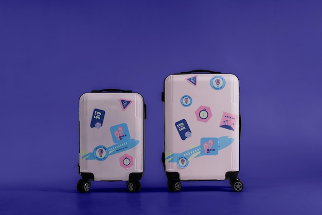 PSD view of luggage mock-up with stickers