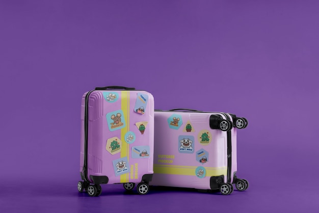 PSD view of luggage mock-up with stickers