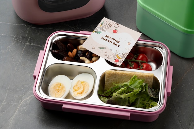 안에 음식이 들어 있는 도시락의 모습