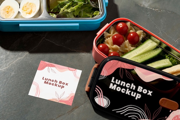 PSD view of lunch box with food inside