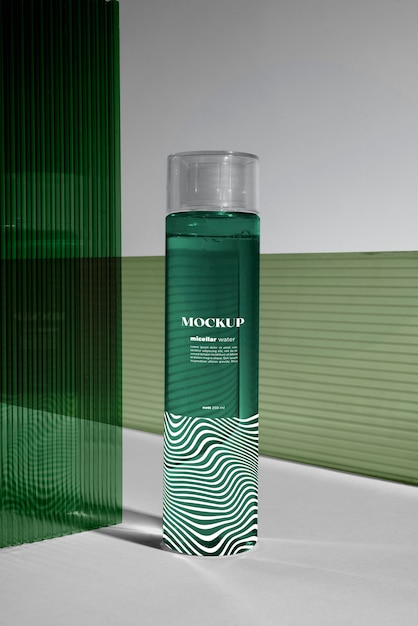 PSD view of micelar water bottle for make-up removal and cleansing