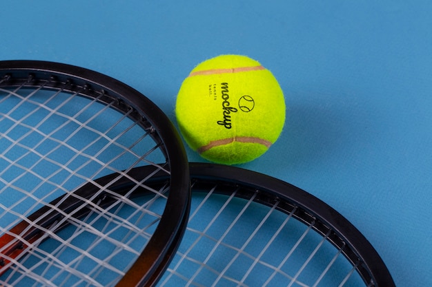 PSD view of mock-up tennis ball and tennis racket