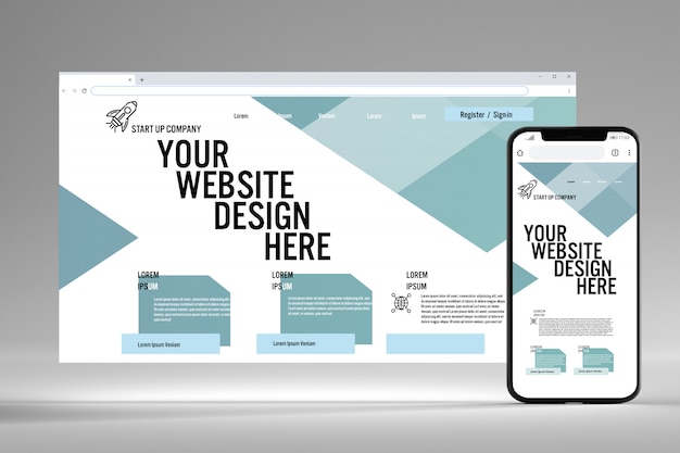 View of a Browser and mobile screen mock up 