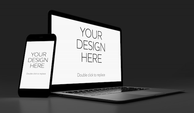 スマートフォンとラップトップのモックアップのビュー