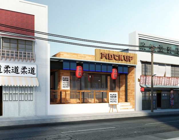 PSD 和の美を感じる店舗建物の看板の眺め