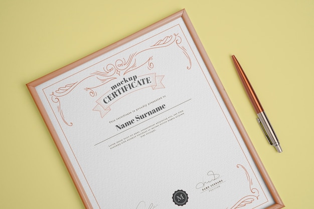 View of official certificate mock-up