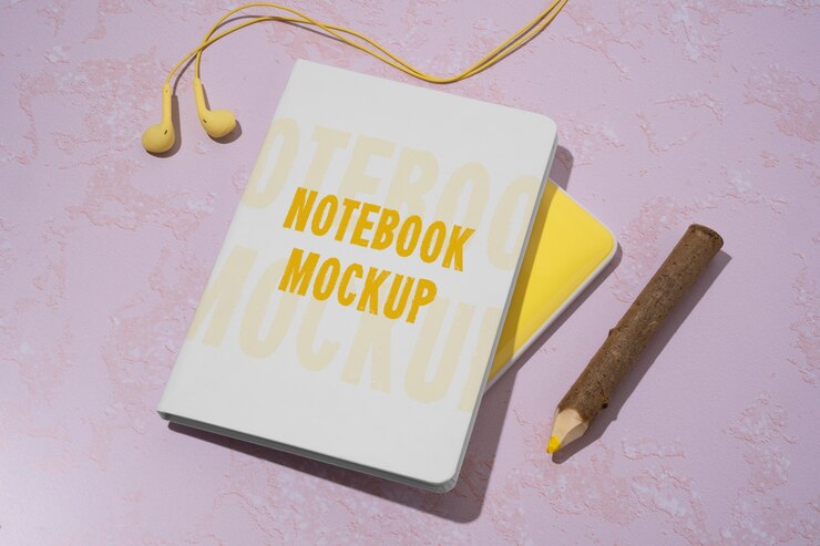 PSD view of paper journal/planner mock-up design