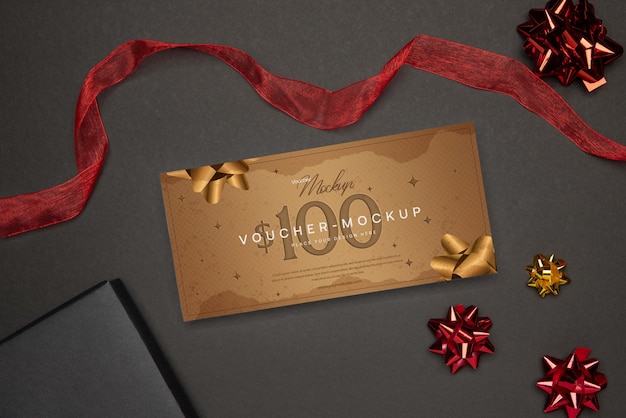 view of paper shop voucher mock-up