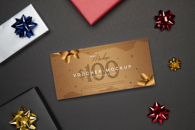 PSD view of paper shop voucher mock-up