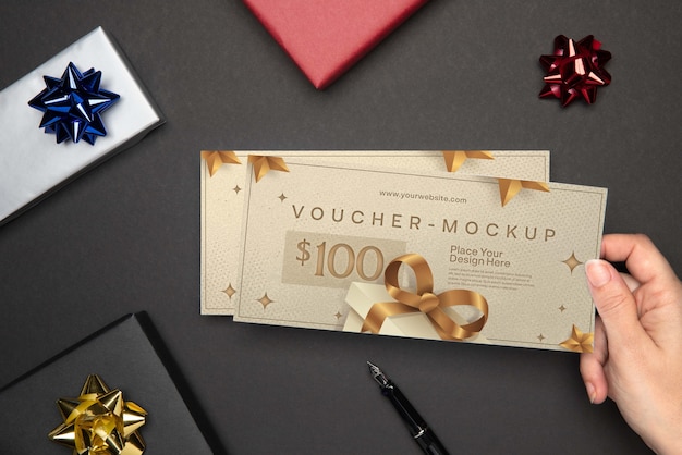 view of paper shop voucher mock-up