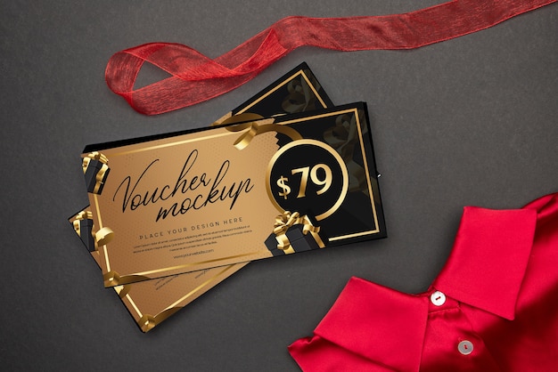 view of paper shop voucher mock-up