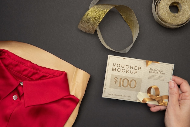 view of paper shop voucher mock-up
