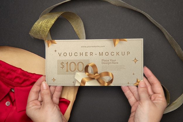 PSD view of paper shop voucher mock-up