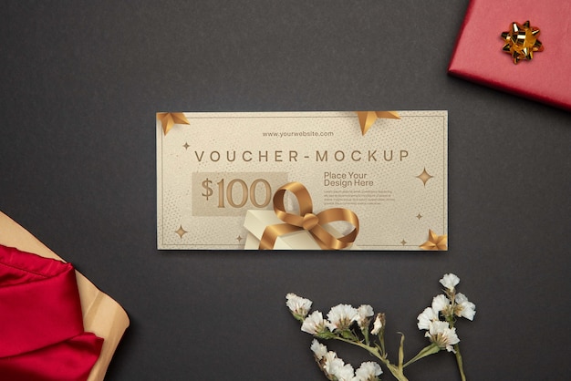 view of paper shop voucher mock-up