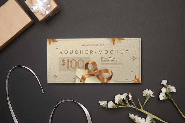 PSD view of paper shop voucher mock-up