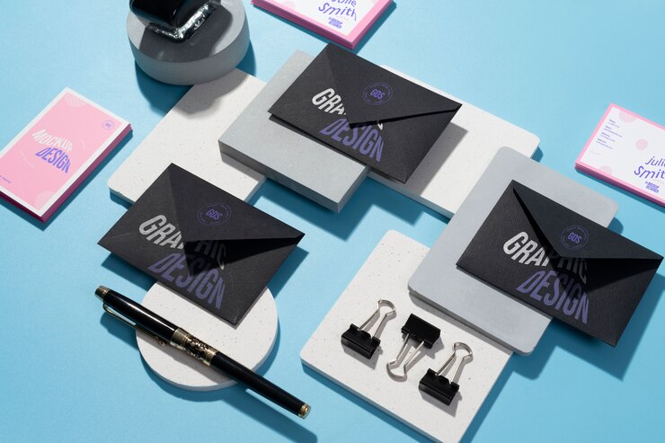 PSD view of paper stationery with stone display