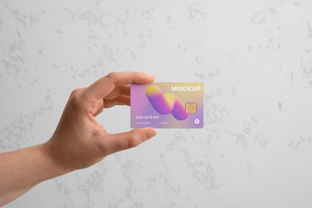 PSD view of person using credit card mock-up design