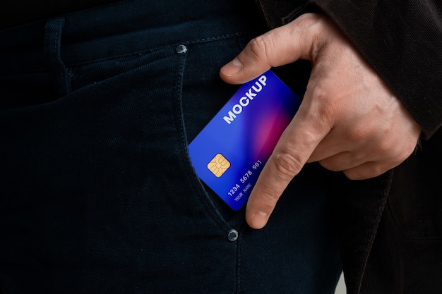 PSD view of person using credit card mock-up design