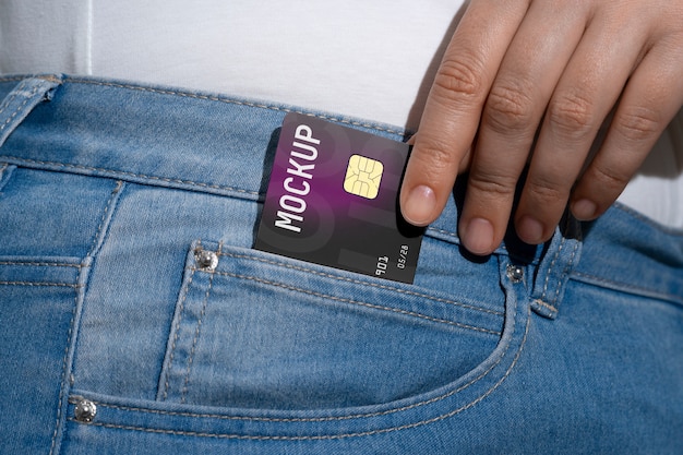 PSD view of person using credit card mock-up design