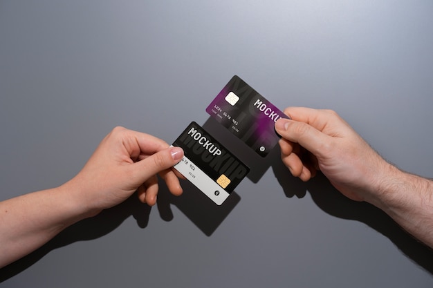 PSD view of person using credit card mock-up design