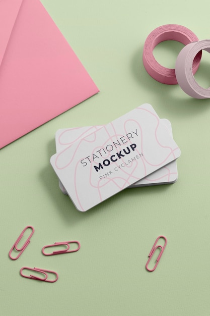 PSD above view pink cyclamen stationery