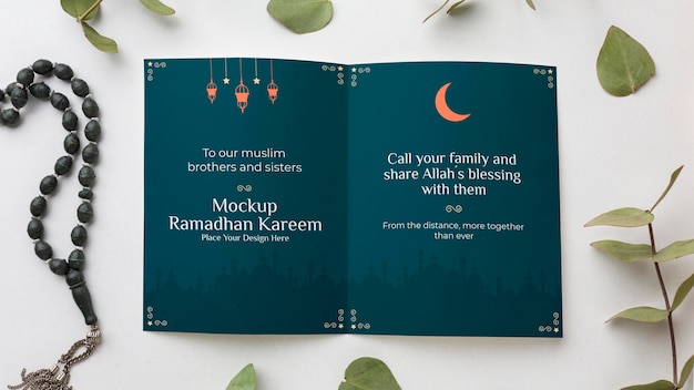 Vista dall'alto ramadan kareem mockup