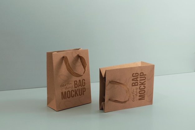 PSD view of recycled paper bags for earth day awareness