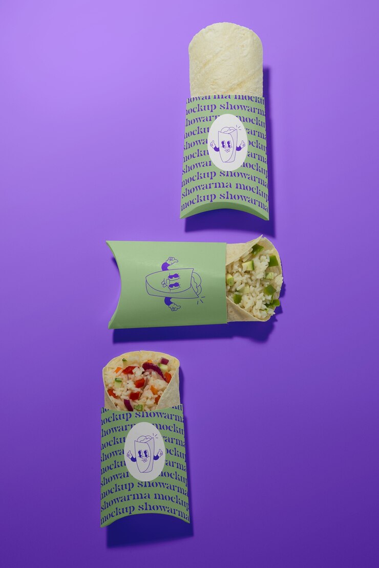 PSD above view shawarma packaging mockup