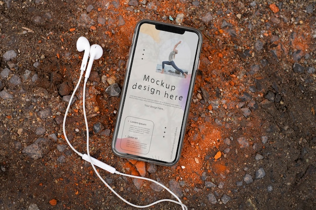 View of smartphone device on the ground