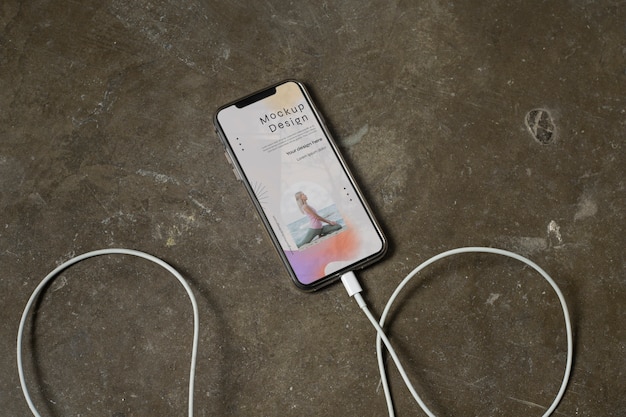 View of smartphone device on the ground