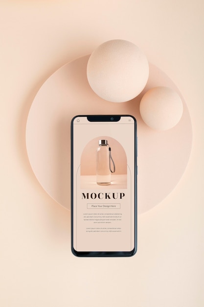 PSD above view smartphone and plate mockup