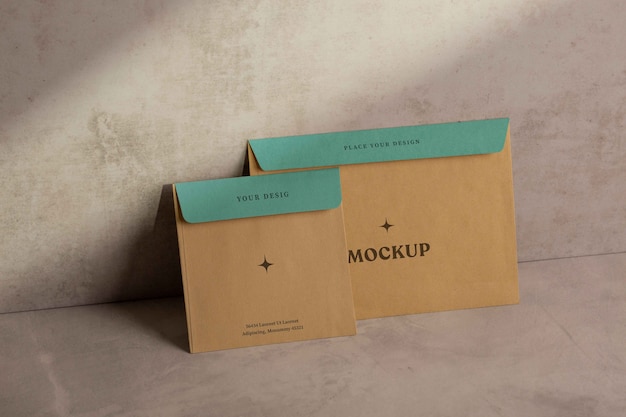 PSD view of standing paper envelope mock-up