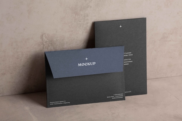 View of standing paper envelope mock-up