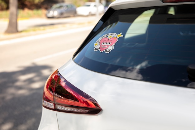 PSD view of sticker mock-up on car window