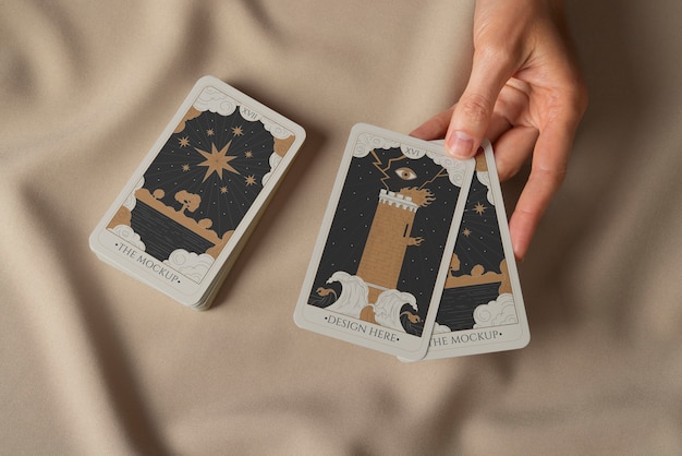 PSD above view tarot cards reading mockup