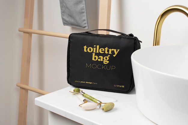 PSD view of toiletry bag for cosmetic bathroom products