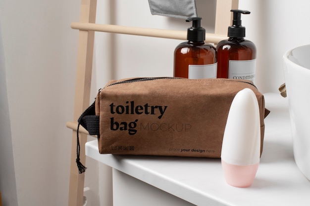 PSD view of toiletry bag for cosmetic bathroom products