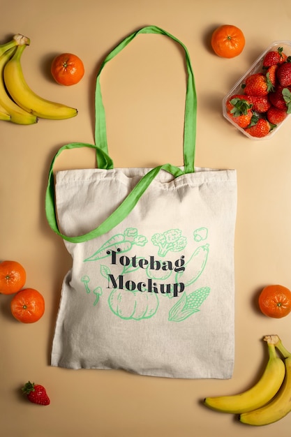 PSD view of tote bag with groceries