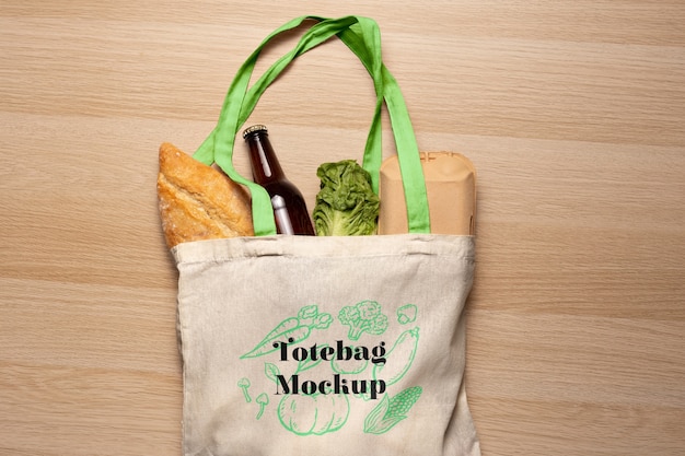 PSD view of tote bag with groceries