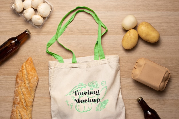 PSD view of tote bag with groceries