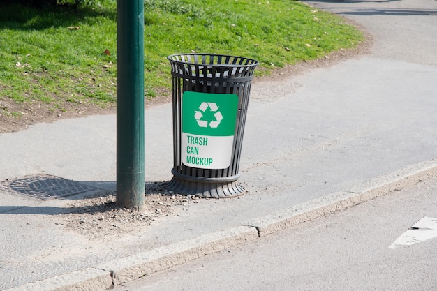 PSD view of trash can mock-up outdoors in the street