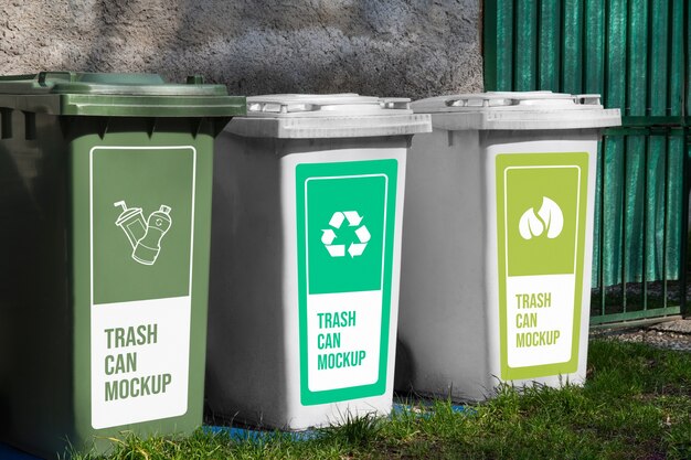 PSD view of trash cans mock-up outdoors in the street