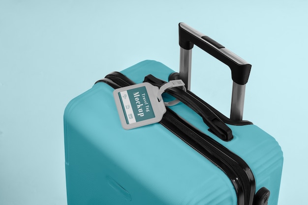 View of travel luggage with tag