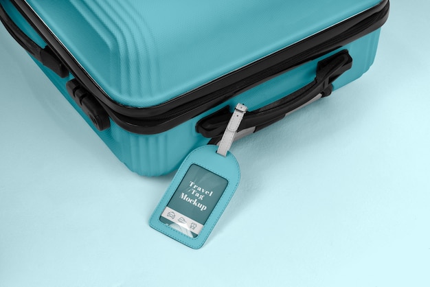View of travel luggage with tag