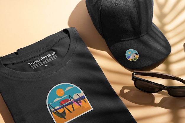 PSD above view travel  tshirt mockup