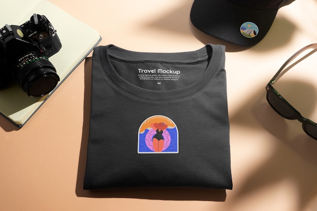 PSD above view travel  tshirt mockup