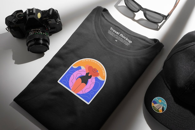 PSD above view travel  tshirt mockup