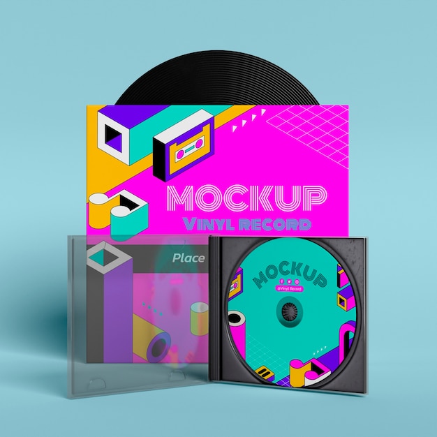 PSD vista del disco in vinile e del mock-up della copertina